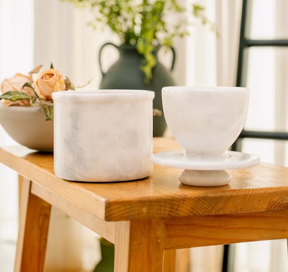Handmade Marble Butter Keeper, White Butter Dish with Lid, Elegant Marble Butter Crock for Kitchen Decor, French Countertop Gift for Her