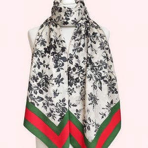 Pure Silk Hair Scarf For Her - 100% Silk Bandana - Neck & Hair Wrap - Floral Printed Scarf - Gift for Her - Spring Summer Autumn Scarf