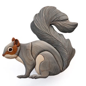 Gray squirrel intarsia wall hanging, Scroll saw animal, Wood carved wildlife, Handmade wall decoration, Forest animal