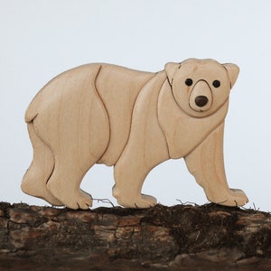 Polar bear Christmas ornament or magnet, Handmade arctic wildlife intarsia wood art, Personalized wood carving, Wooden scroll saw decoration