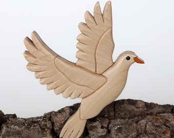 White dove Christmas ornament or magnet, Handmade bird intarsia wood art, Personalized wood carving, Wooden scroll saw decoration