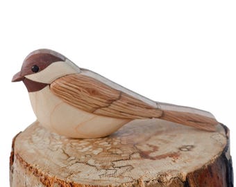 Hand-crafted Carolina Chickadee Wood Carving – Intarsia Scroll-Saw Ornament or Magnet