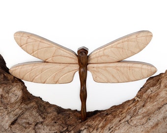 Artisan Made Dragonfly Carving – Handmade Wood Art Ornament or Magnet