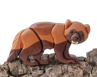 Wolverine Wood Carved Intarsia Ornament / Magnet