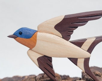 Barn Swallow Hardwood Carving – Handmade Scroll-Saw Magnet or Ornament
