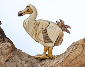 Dodo wooden magnet / ornament, Large bird wood carving, Wood intarsia art, Tropical wildlife