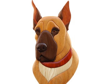 Great Dane dog intarsia wall hanging, Dog wall art, Pet wood carving, Custom pet portrait, Man's best friend