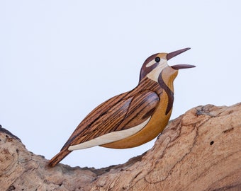 Meadowlark wooden magnet / ornament, Songbird wood carving, Intarsia wood art, Wildlife decoration, Handmade animal decor