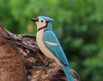 Blue Jay Wood Carved Intarsia Ornament / Magnet