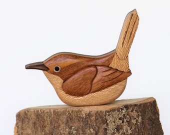 House Wren Songbird Wooden Magnet Ornament Intarsia Wood Carving Backyard Bird Decoration Tweet Nature Wildlife Scroll Saw Art