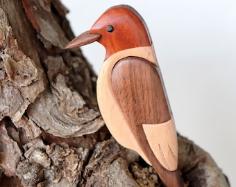 Red Headed Woodpecker Wooden Magnet Ornament Intarsia Wood Carving Pileated Wood Pecker Wildlife Christmas Tree Deco Backyard Bird Forest