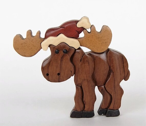 Items similar to Moose Intarsia Wooden Ornament Magnet ...