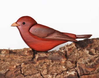 Scarlet Tanager Wood Carved Intarsia Ornament / Magnet