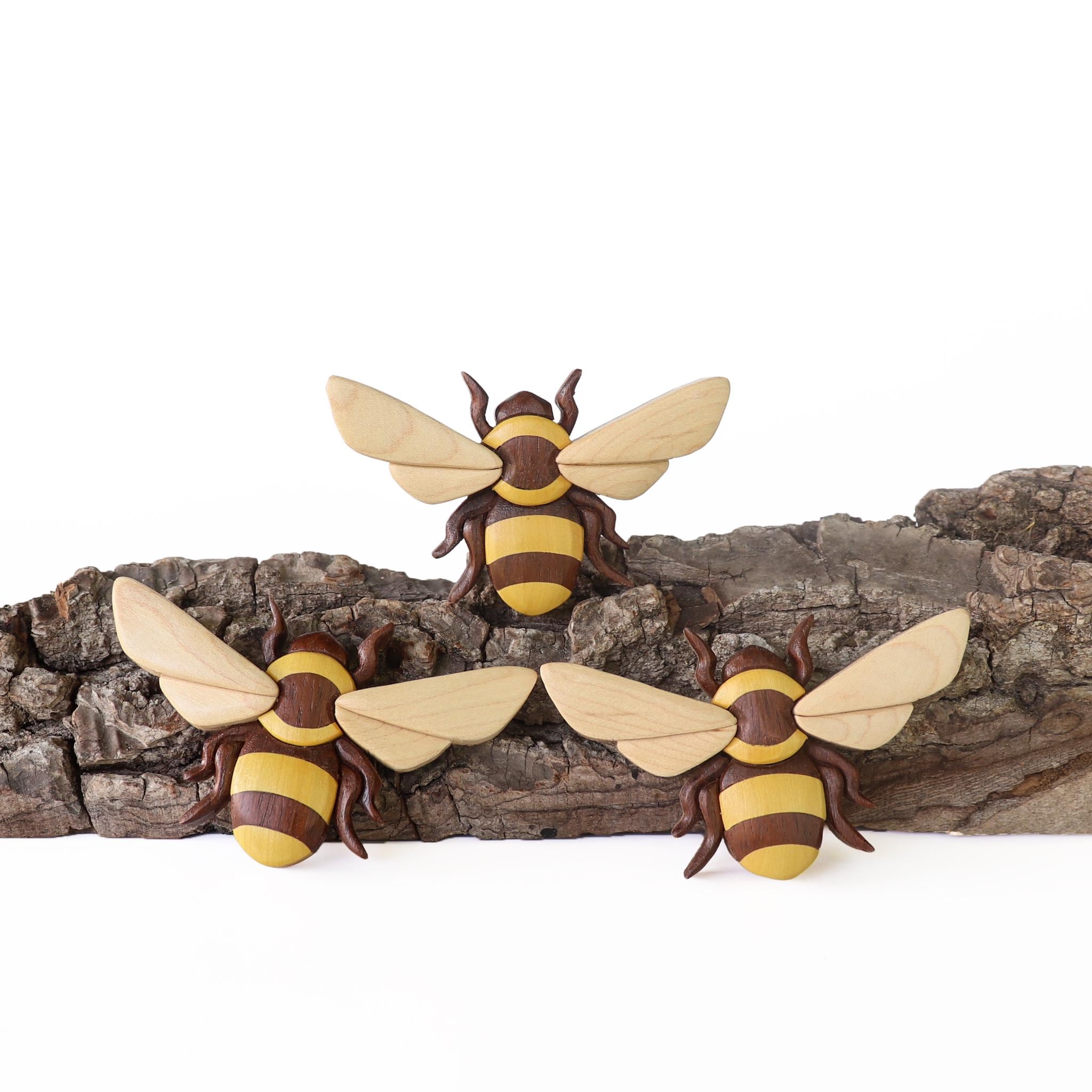 Bumble Bee Wood Carved Intarsia Ornament / Magnet