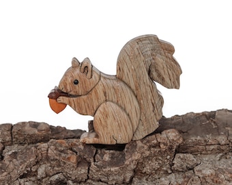 Squirrel Christmas ornament or magnet, Handmade wildlife intarsia wood art, Personalized wood carving, Wooden scroll saw decoration