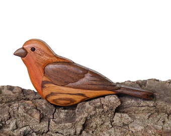 Wooden House Finch Art Carving – Handcrafted Songbird Ornament or Magnet
