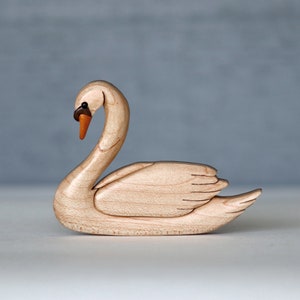 Swan wooden magnet / ornament, 12 days of Christmas, Intarsia wood bird carving, Ugly duckling, 7th day of Christmas