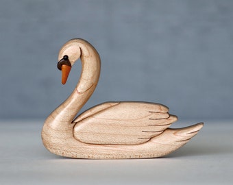 Swan wooden magnet / ornament, 12 days of Christmas, Intarsia wood bird carving, Ugly duckling, 7th day of Christmas