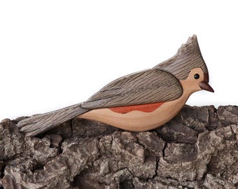 Tufted Titmice Wood Carved Intarsia Ornament / Magnet