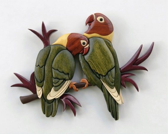 Items similar to Love Birds Intarsia Wall Hanging Wood 