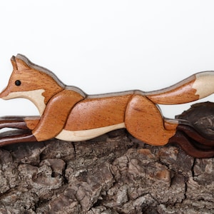 Red fox Christmas ornament or magnet, Handmade wildlife intarsia wood art, Personalized wood carving, Wooden scroll saw decoration
