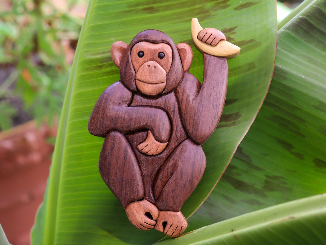 Chimpanzee Wooden / Ornament Monkey Wood Carving Etsy