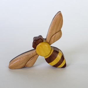 Honey bee wooden magnet / ornament, Intarsia wood art, Spring decor, Scroll saw insect, Save the bees