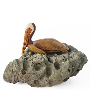 Brown Pelican Wood Carved Intarsia Ornament / Magnet
