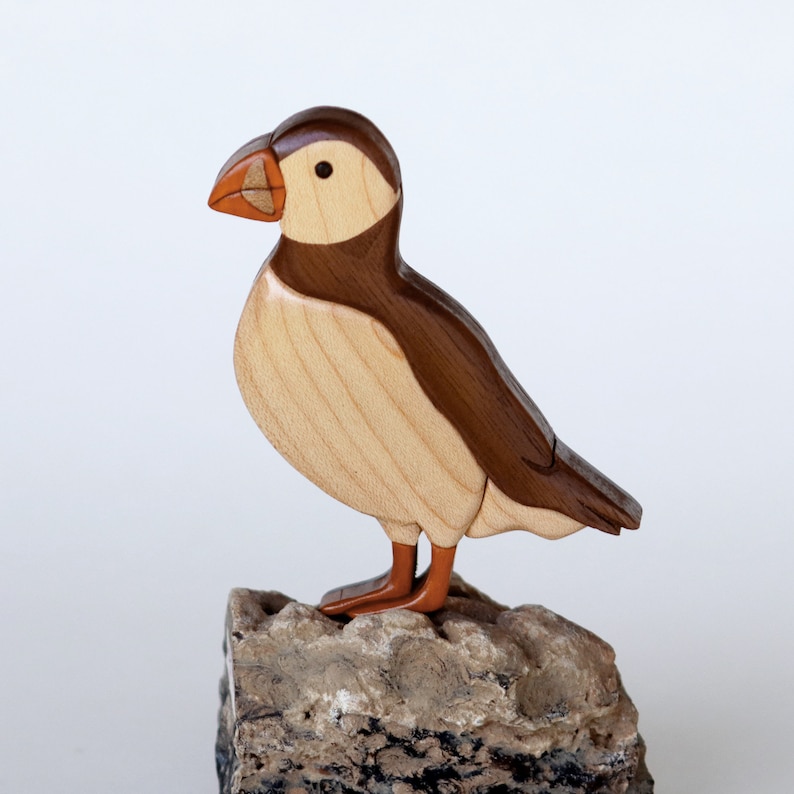 Handmade Intarsia Wood Art Atlantic Puffin Ornament