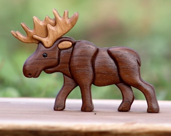 Moose wooden magnet / ornament, Anniversary gift, Handmade wood decoration, Scroll saw art