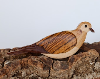 Turtledove bird wooden magnet / ornament, 12 days of Christmas, Intarsia wood carving, 2nd day Christmas