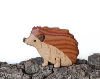 Hand-Cut Wooden Hedgehog Carving – Cottagecore Artisan Ornament or Magnet