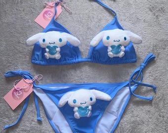 Blue Cinnamoroll Hello Kitty Bikini Set | Kawaii Plush Teddy Swimwear, Cute Pool and Beach Party Outfit, Custom Two Piece Swim Set