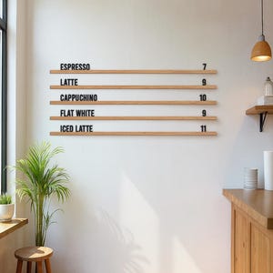 Bar Menu Board, Wooden Wall Mounted Cafe Menu, Coffee Shop Menu Rails Sign, Changeable Letter Board, Wall Menu for Cafe, Shop Menu Board
