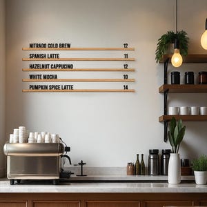 Wooden Menu Board for Cafe, Wall Mounted Coffee Shop Menu Sign, Custom Menu, Cafe Wall Menu Board, Menu Rail,Custom Coffee Shop Menu Display