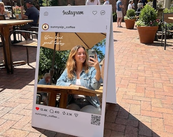 Instagram Photo Booth Frame Sign – Custom QR Code Social Media Display for Events & Shops - Sidewalk Sign for Shops - Beauty Salon Sign