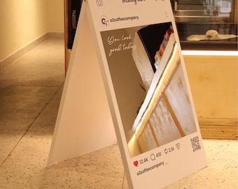 Custom Metal Instagram Frame Sign with QR Code – Selfie Stand for Shops, Salons, Cafes