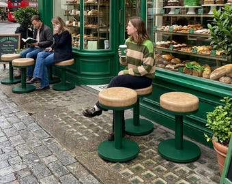 Taburete de terraza para cafetería boutique, asientos exteriores estéticos, mobiliario para café, taburete de bistró minimalista para cafés modernos.