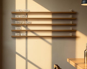 Bar Menu Board, Wooden Wall Mounted Cafe Menu, Coffee Shop Menu Rails Sign, Changeable Letter Board, Wall Menu for Cafe, Shop Menu Board