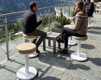 Designer Coffee Shop Stool, Aesthetic Bistro Seating, Boutique Interior Furniture, Minimal Round Stool for Elegant Spaces