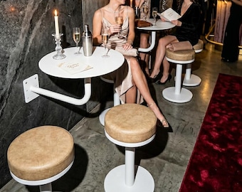 Luxury Round Cafe Stool, Aesthetic Coffee Shop Seating, Boutique Interior Bistro Furniture, Minimal Designer Stool