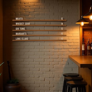 Coffee Shop Menu Rails Sign, Bar Menu Board, Wooden Wall Mounted Cafe Menu, Changeable Letter Board, Wall Menu for Cafe, Shop Menu Board