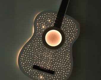 Illuminated Guitar Wall Art for Music Studios, Stainless Steel LED Guitar Decor, Metal Guitar Wall Art, LED or Non Lit Guitar Luxury Decor