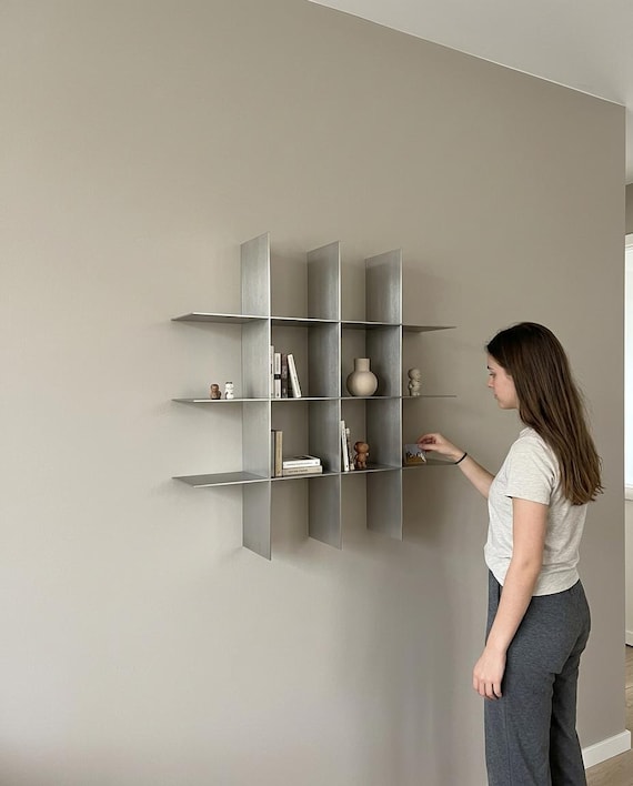 Geometric Metal Wall Shelf | Modern Floating Wall Shelf | Minimalist Steel Storage Shelf | Wall Mounted Organizer | Sculptural Home Decor