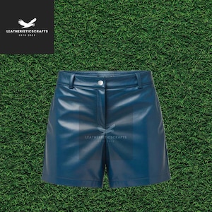 Handmade Blue Leather Shorts: Genuine Sheep Leather, Urban Style