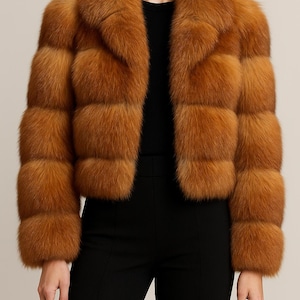 Handcrafted Fox Fur Crop Jacket: Luxury Winter Coat