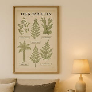 Vintage Fern Botanical Poster Printable, Antique Plant Wall Art, Scientific Illustration, Greenery Decor for Nature Lovers, Digital Download