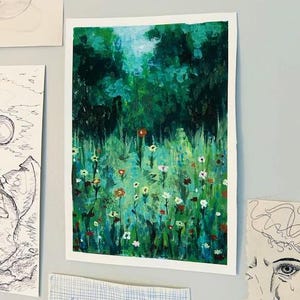 Meadow and Forest - Impressionist Art Print - Instant Download