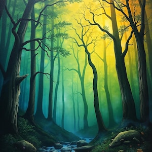 5 oeuvres d'art murales Forêt magique. Décoration murale. 5 impressions téléchargeables.