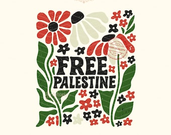 Free Palestine Floral Design, Protest Shirt PNG (Digital Download)